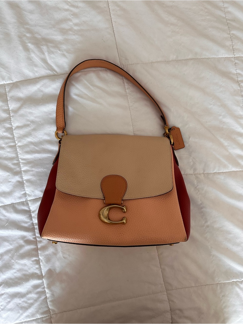 VINTAGE Coach May Colorblock Leather Shoulder Bag in Beige, Peach & Red